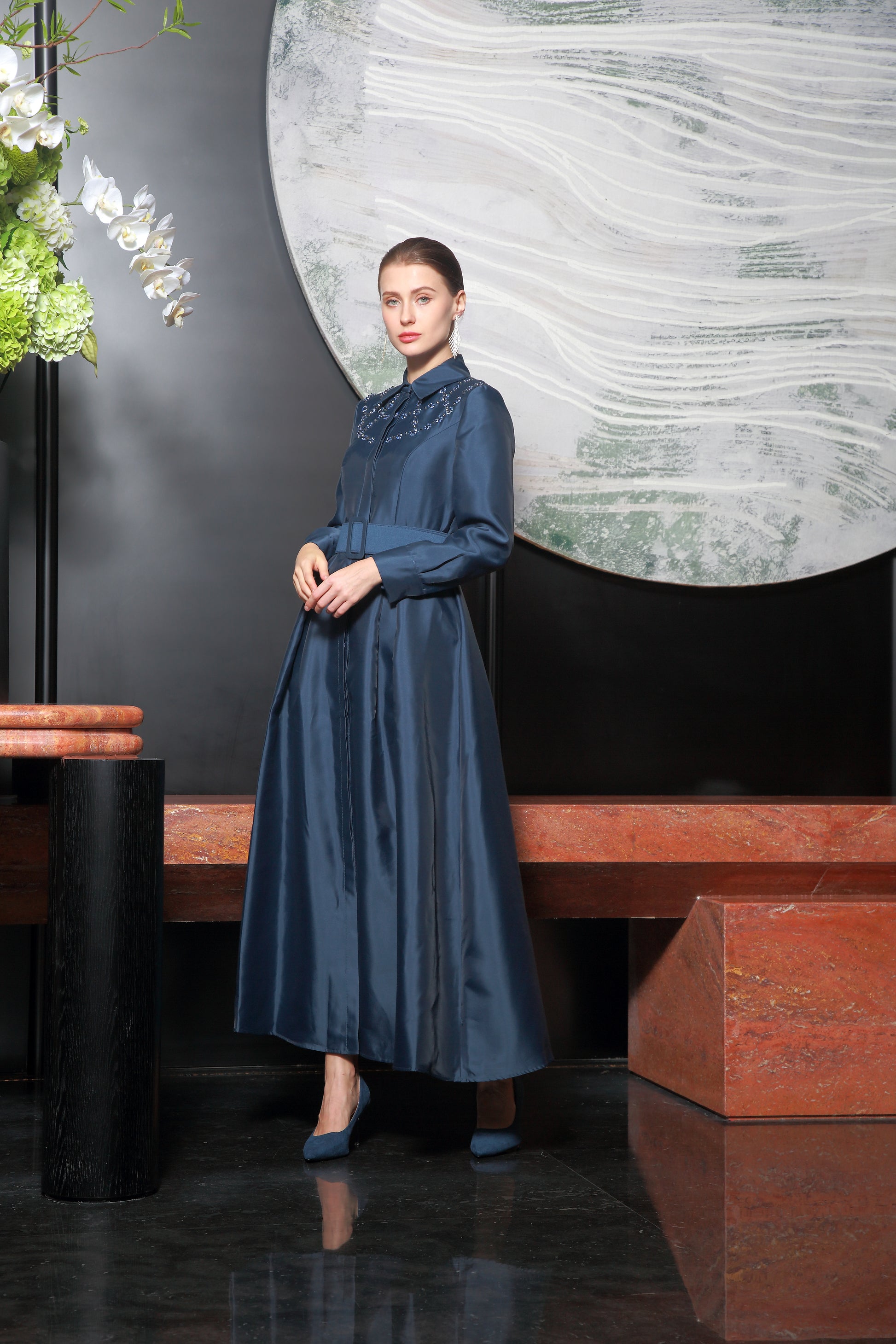 BNI-Y-24404 BLUE FLOWER STONES DRESS
