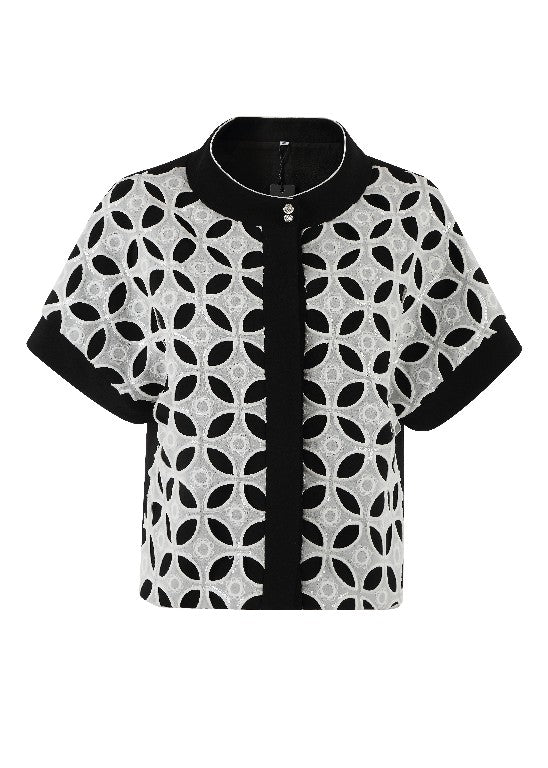BNI-Y-2484 BLACK&WHITE CIRCLE LACE TOP