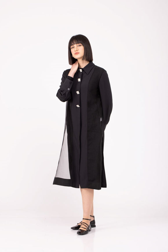 BNI-Y-2499 BLACK &STONES BUTTON DRESS