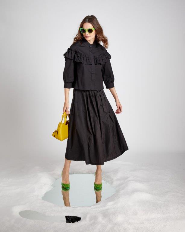 NOI-14640 BLACK COTTON LAYER BLOUSE