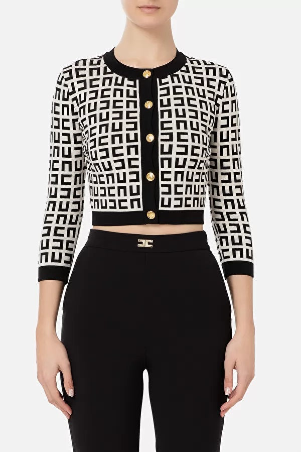 ELS-MK33Z31E2 BLACK&CREAM CARDIGAN