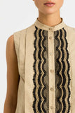 TWS-231TT2125 BLACK&BEIGE BLOUSE