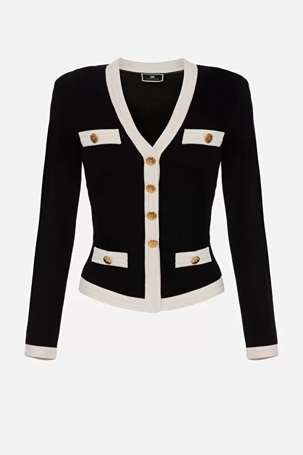 ELS-MK54B32E2 BLACK&CREAM CARDIGAN