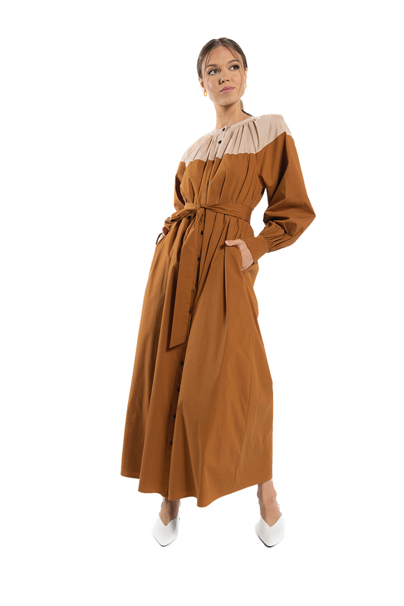 O&E-MC5441C BROWN&BEIGE DRESS