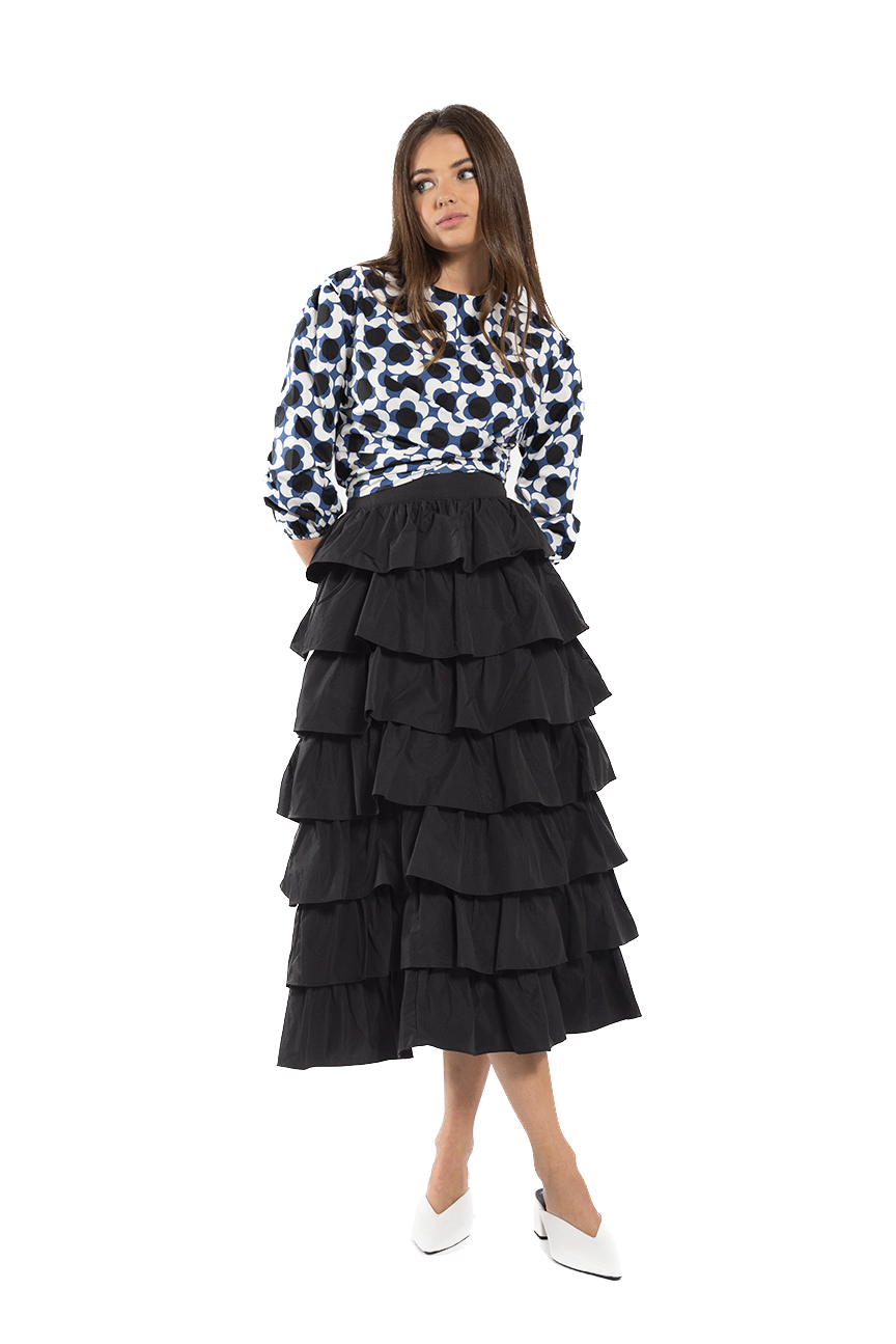 O&E-T842 BLUE FLORAL WRAP TOP