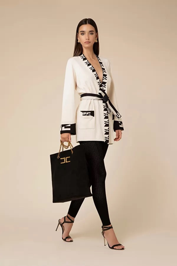 ELS-MK19S31E2 CREAM&BLACK CARDIGAN
