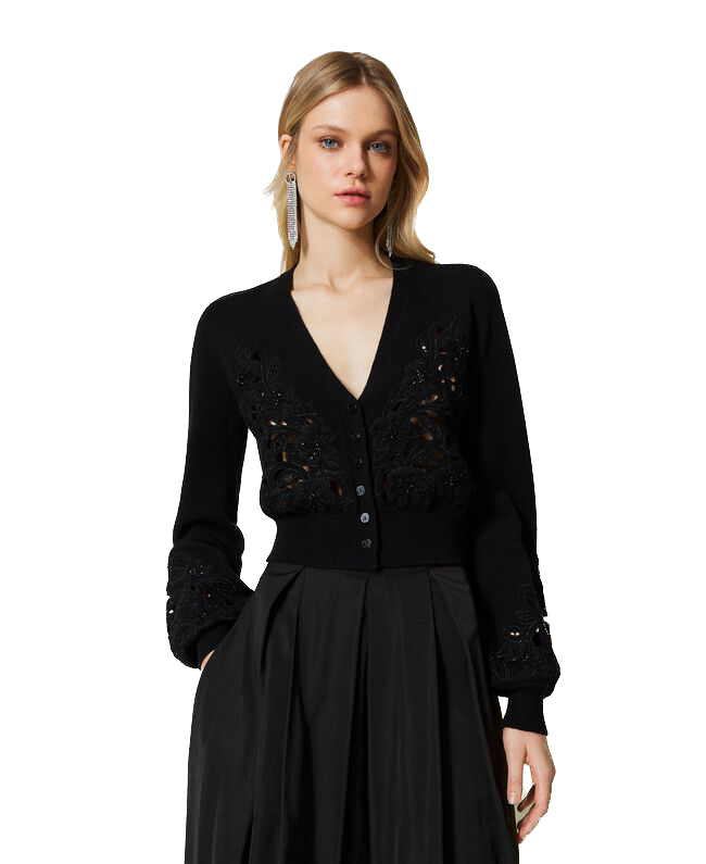TW-231TP3491 BLACK CROP CARDIGAN