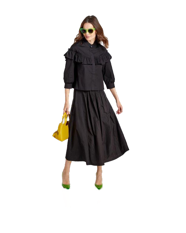 NOI-14640 BLACK COTTON LAYER BLOUSE