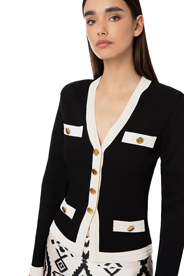 ELS-MK54B32E2 BLACK&CREAM CARDIGAN