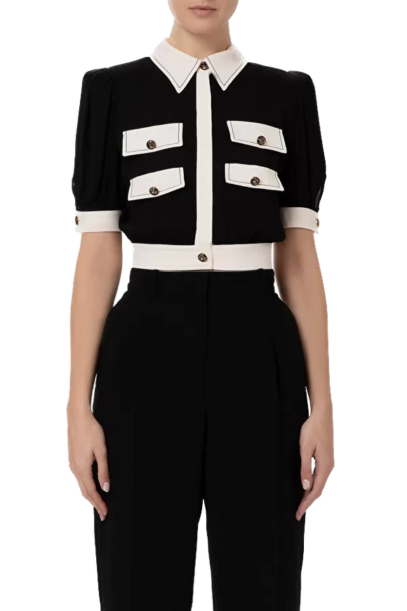 ELS-CA01431E2 BLACK&CREAM BLOUSE