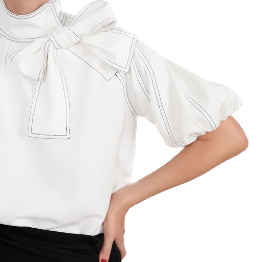 ALZ-T115 WHITE BOW STITCH BLOUSE
