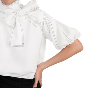 ALZ-T115 WHITE BOW STITCH BLOUSE