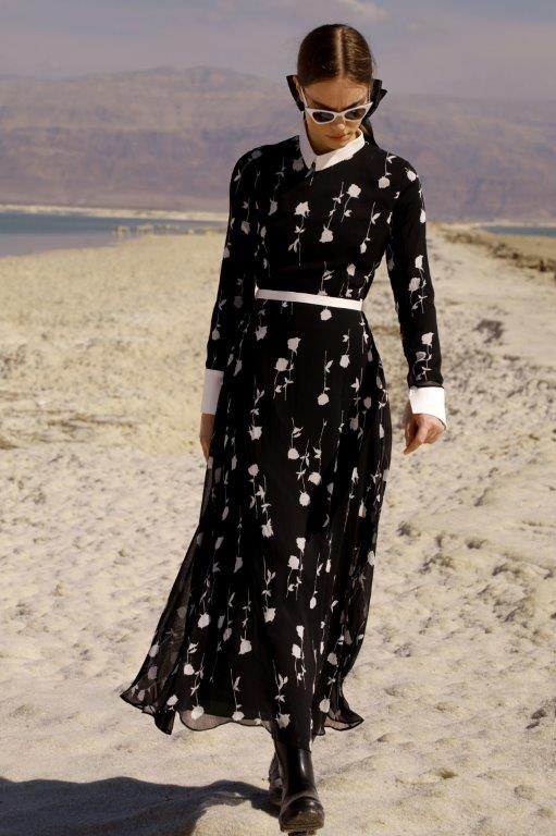 NOI-1827 BLACK CHIFFON FLOWER DRESS