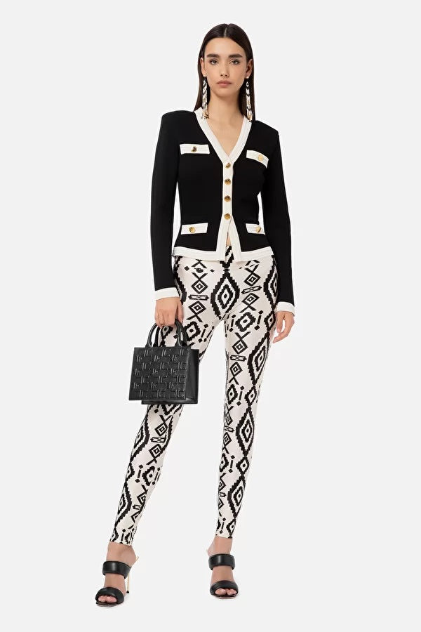 ELS-MK54B32E2 BLACK&CREAM CARDIGAN