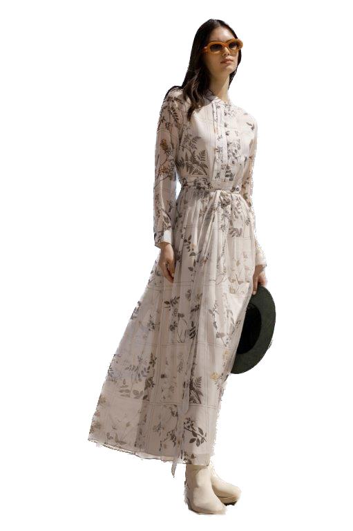 NOI-3289 BEIGE LEAF PRINT DRESS