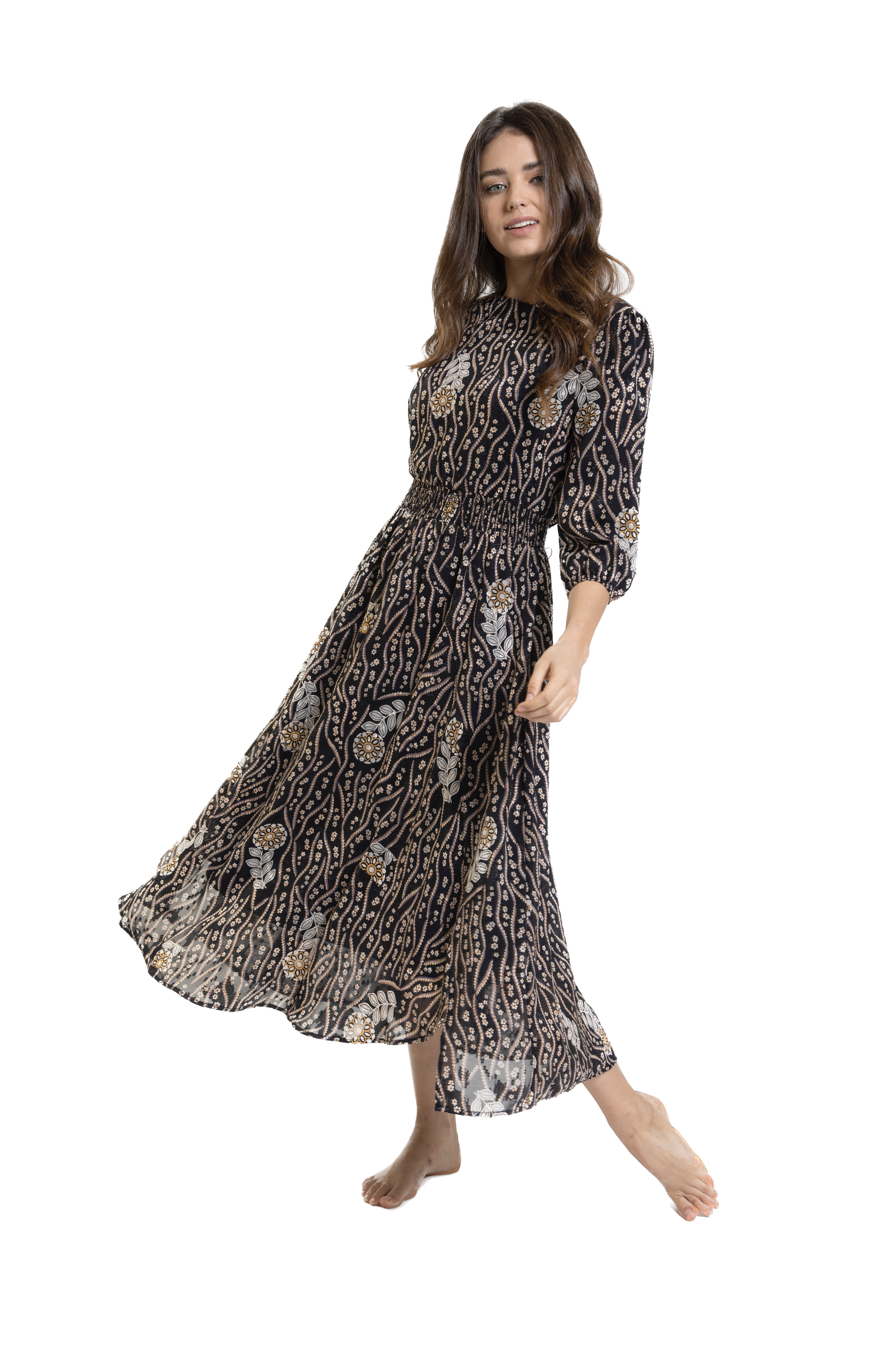 LUE-W23416-A BLACK PRINT DRESS