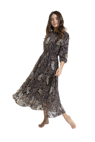 LUE-W23416-A BLACK PRINT DRESS
