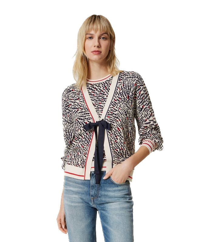 TW-231TP3332 WHTE&BLACK CARDIGAN