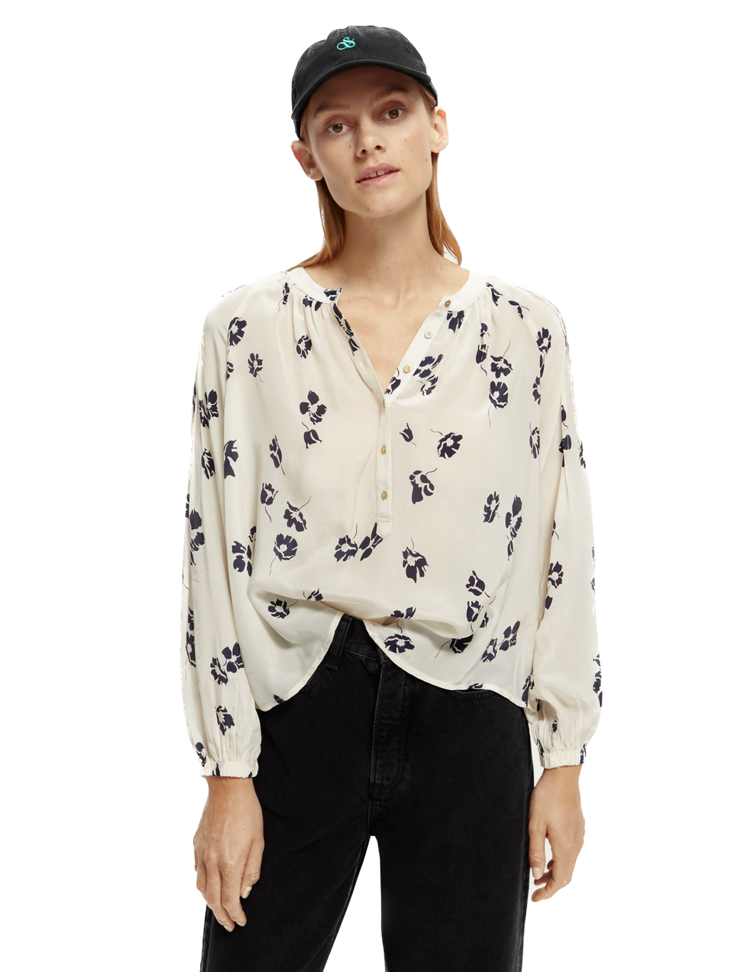 SAS-17105823PSLM WHITE&NAVY BLOUSE