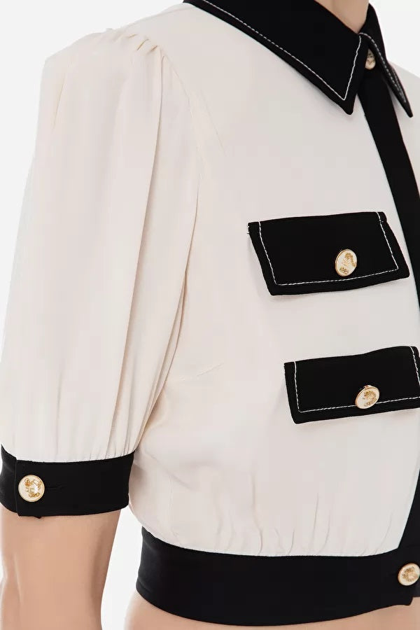 ELS-CA01431E2 CREAM&BLACK BLOUSE