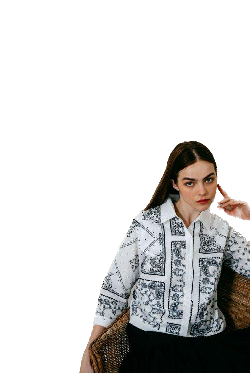 NOI-NR-0138 WHITE&NAVY PRINT BLOUSE