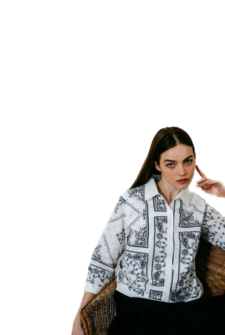 NOI-NR-0138 WHITE&NAVY PRINT BLOUSE