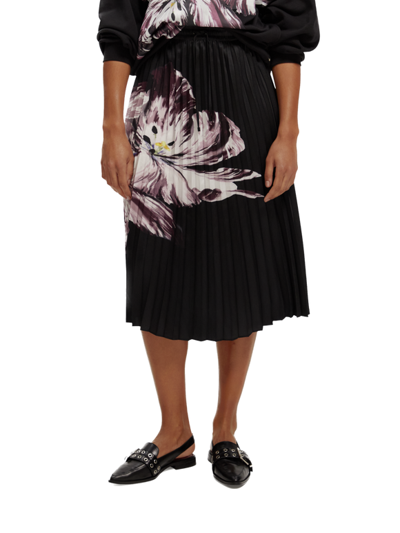 SAS-17340923PLM BLACK FLOWER SKIRT