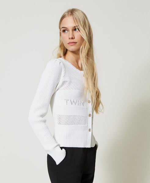 TW-231TP3052 WHITE LOGO CARDIGAN