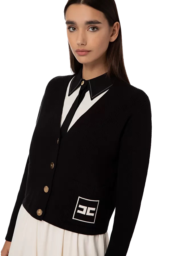 ELS-MK32Q31E2 BLACK CROP CARDIGAN