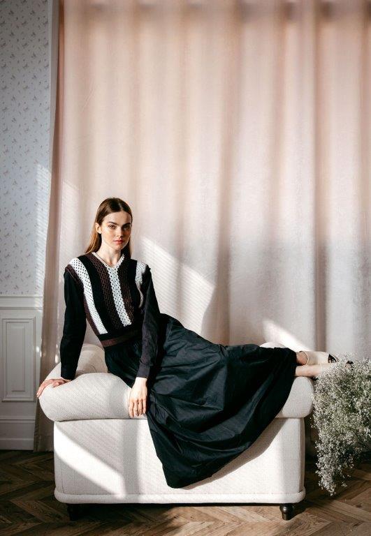 NOI-NR-0140 BLK&WHITE KNIT TOP DRESS