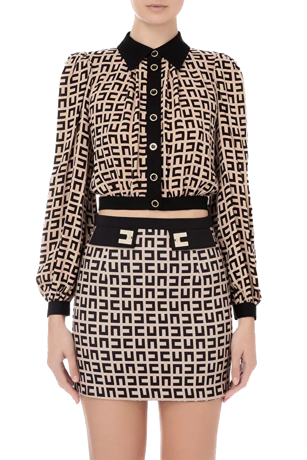 ELS-CA00831E2 BROWN&BLACK BLOUSE