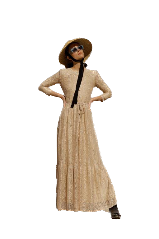 NOI-1815 BEIGE LACE LAYERED MAXI DRESS