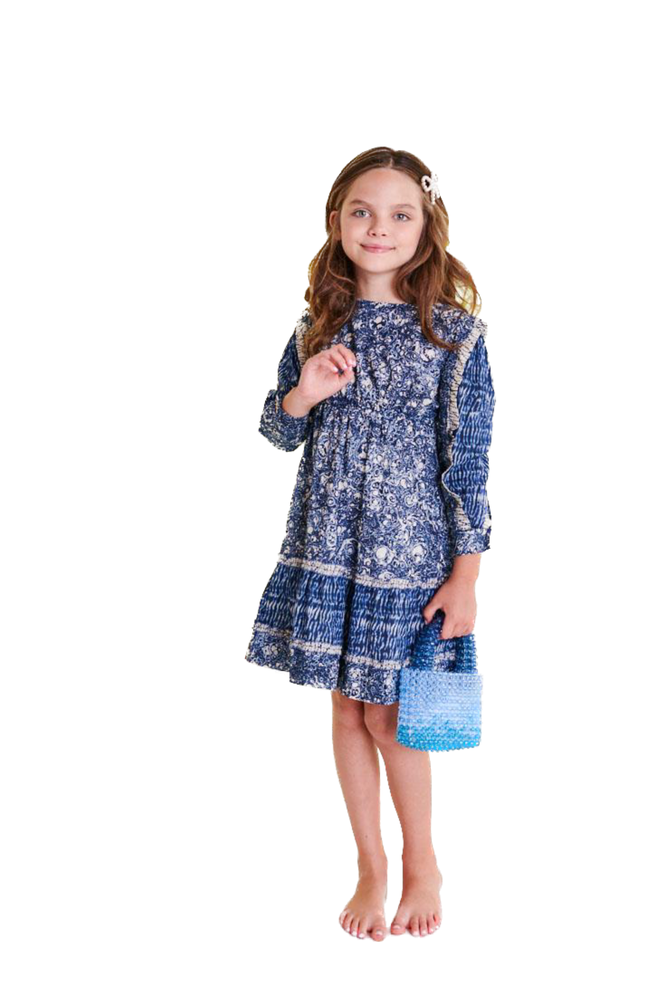 MZK-1347 NAVY&WHITE RUFFLE DRESS