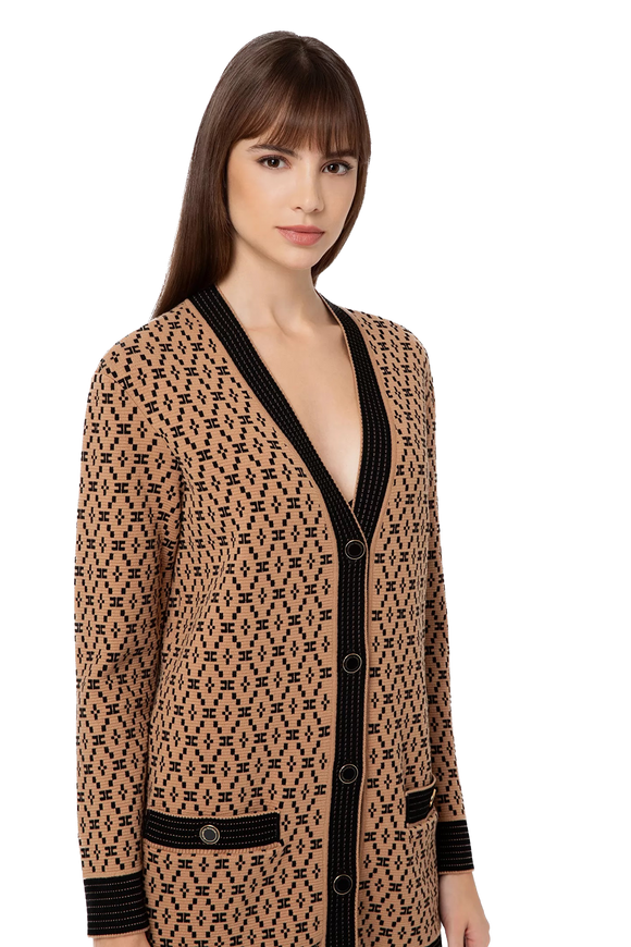 ELS-MK08Q31E2 BROWN&BLACK LONG CARDI