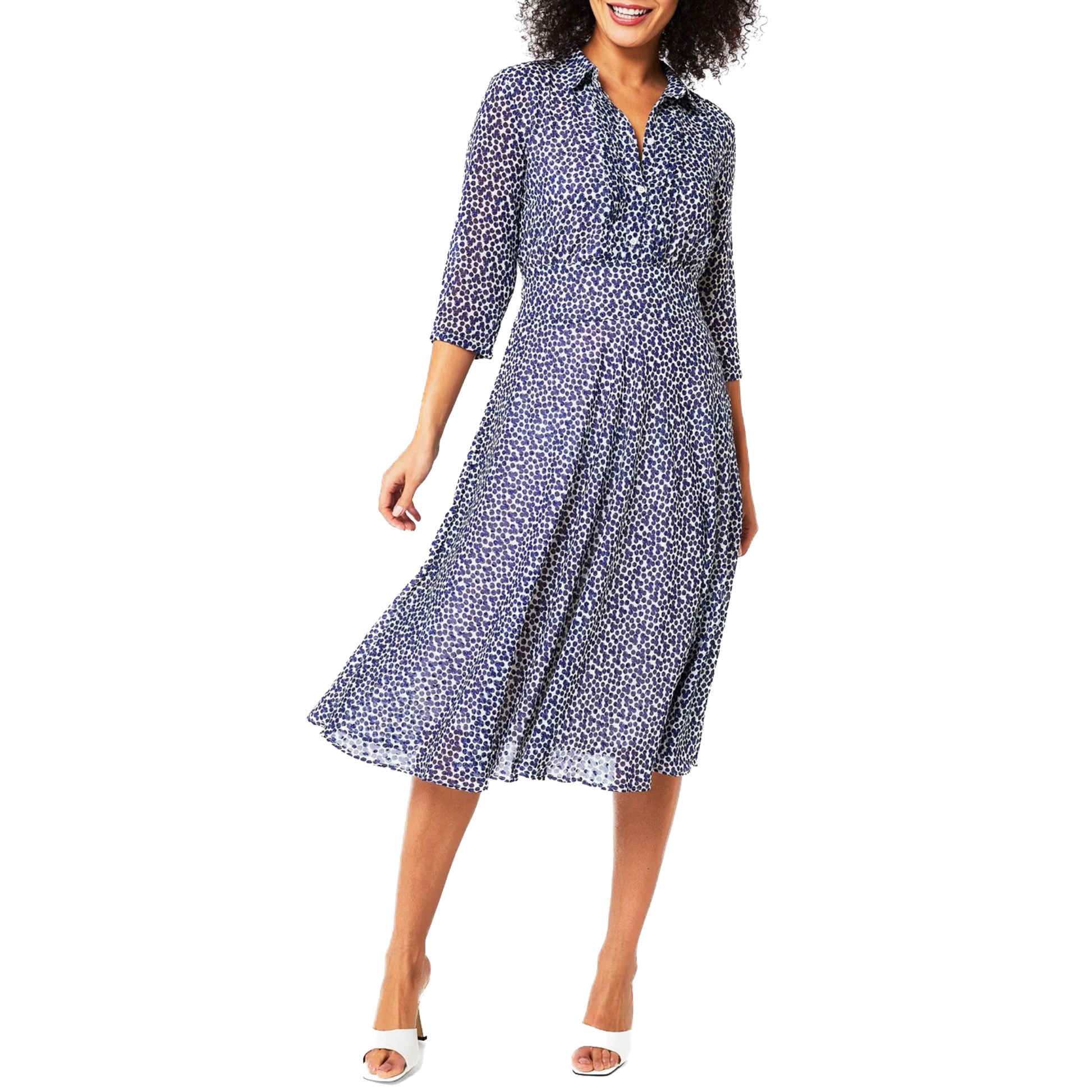 EBM-SCOPPIO NAVY&WHITE PRINT DRESS