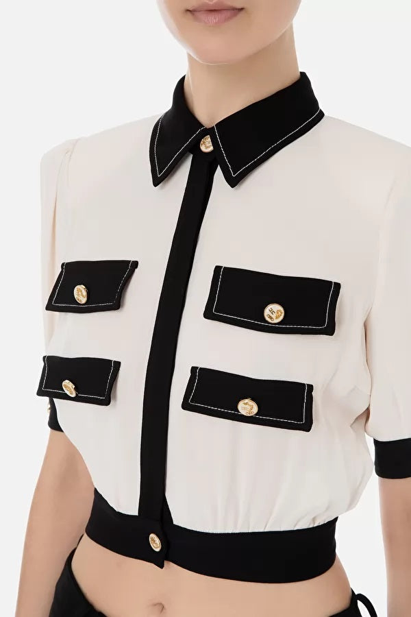 ELS-CA01431E2 CREAM&BLACK BLOUSE