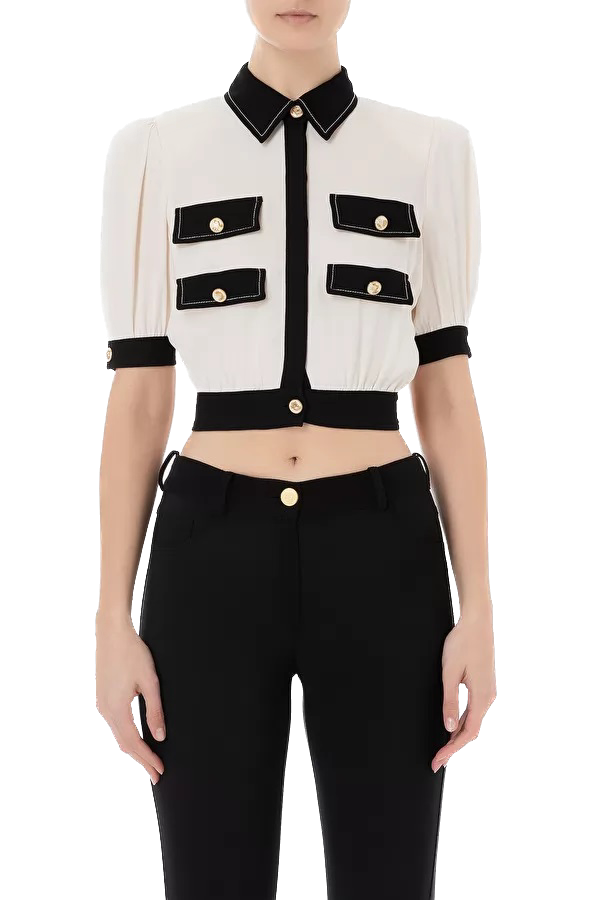 ELS-CA01431E2 CREAM&BLACK BLOUSE