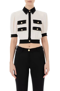 ELS-CA01431E2 CREAM&BLACK BLOUSE