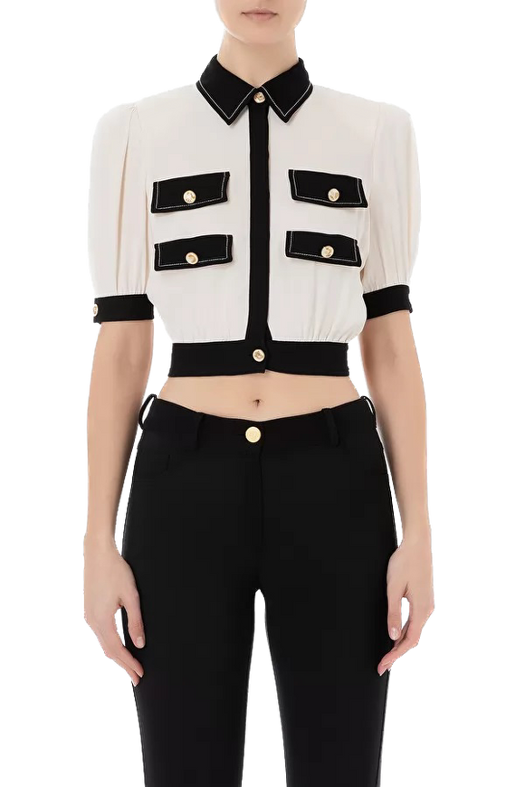 ELS-CA01431E2 CREAM&BLACK BLOUSE