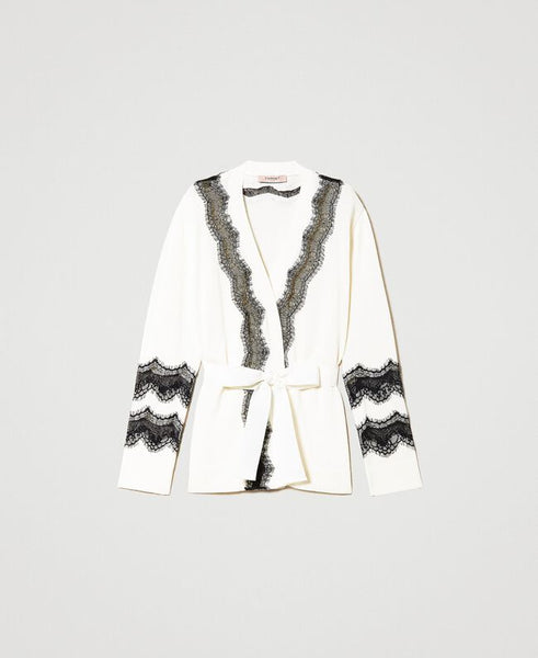 TW-231TP3232 WHT&BLK LACE CARDIGAN