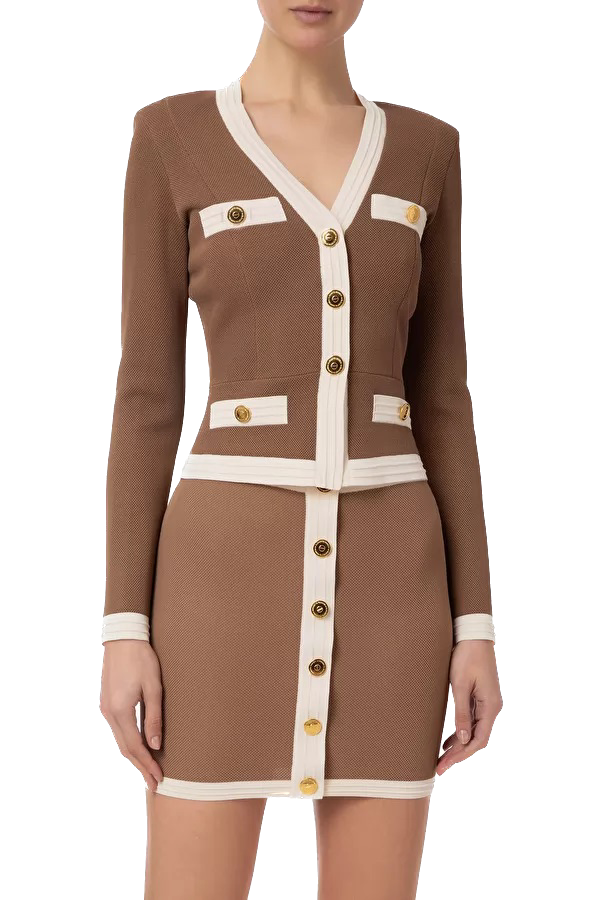 ELS-MK54B32E2 BROWN&CREAM CARDIGAN