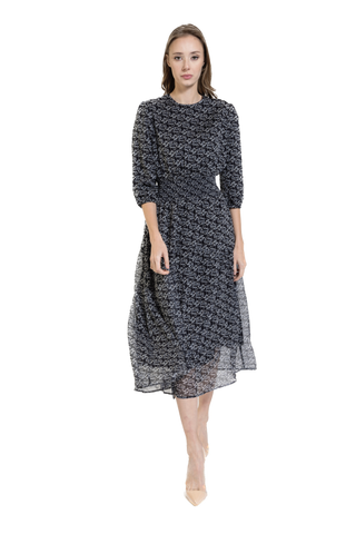 LUE-WS23415-C BLACK PRINT DRESS