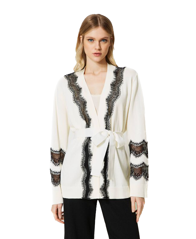 TW-231TP3232 WHT&BLK LACE CARDIGAN