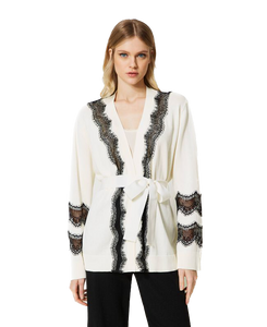 TW-231TP3232 WHT&BLK LACE CARDIGAN