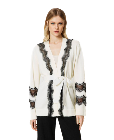 TW-231TP3232 WHT&BLK LACE CARDIGAN