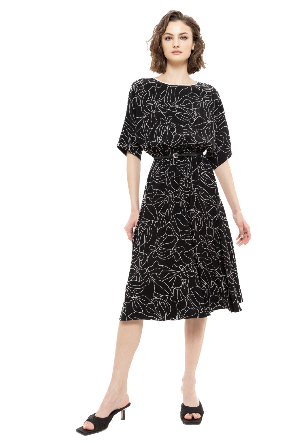NIS-RZ14047 BLACK PRINT DRESS