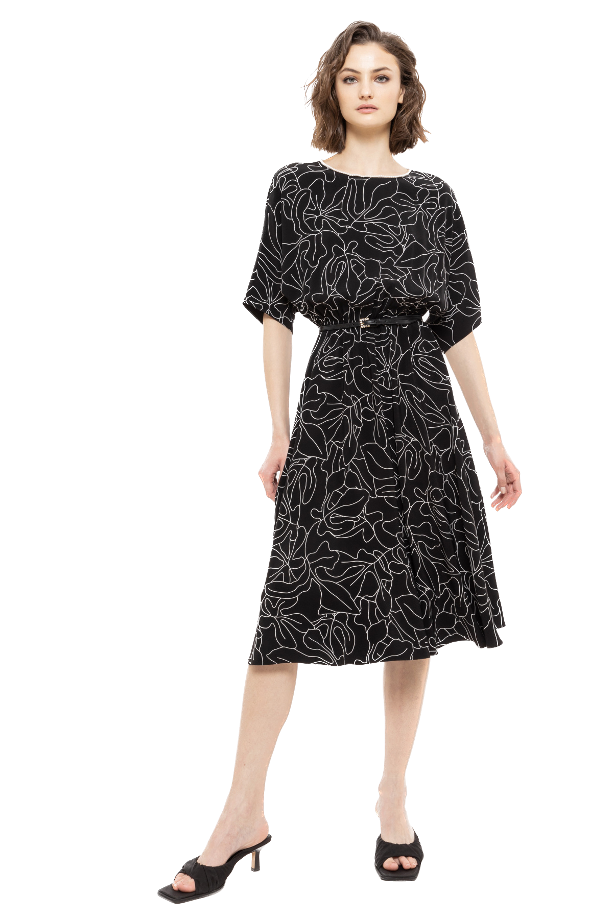 NIS-RZ14047 BLACK PRINT DRESS