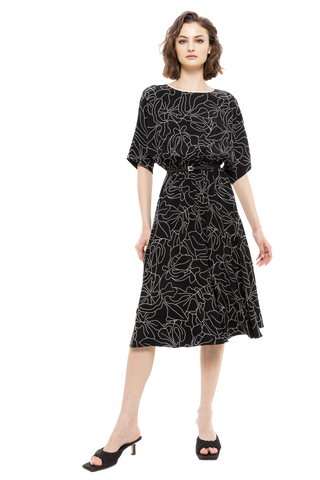 NIS-RZ14047 BLACK PRINT DRESS