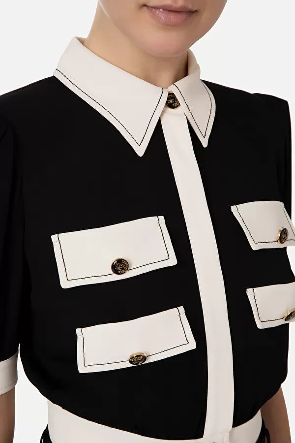 ELS-CA01431E2 BLACK&CREAM BLOUSE