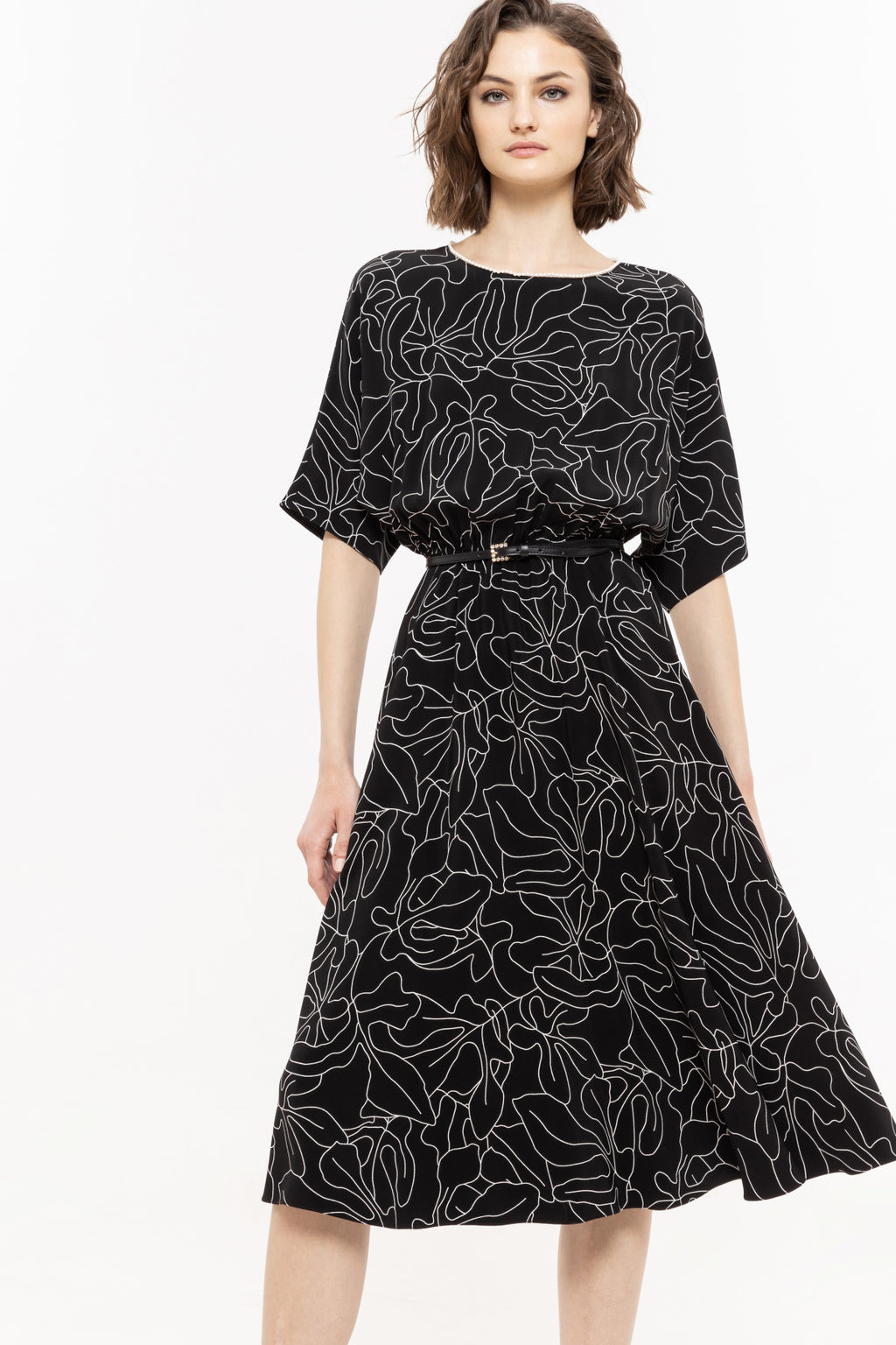 NIS-RZ14047 BLACK PRINT DRESS